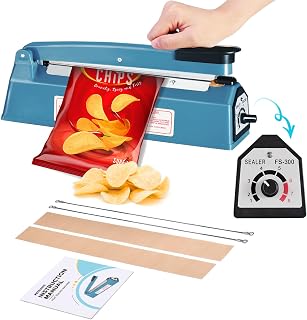 METRONIC 12 Inch Impulse Heat Sealer for Plastic PE PP Bags - Adjustable Temp, No Warm-Up, Extra Replacement Elements