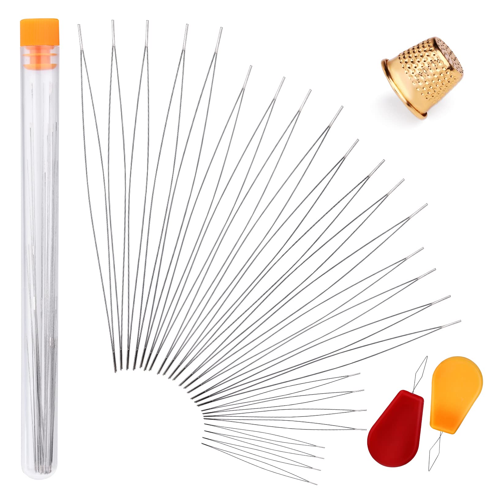 Set Di 32 Aghi Per Perline | Aghi Con Occhio Grande E Aghi Lunghi Diritti | Kit Completo Con Bottiglia Porta Aghi