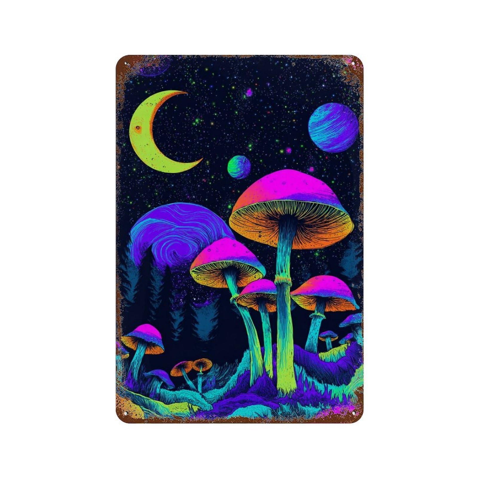 Psychedelic Mushroom Forest-1 Vintage Metal Tin Sign 11.8"x7.9", Ideal for Shed, Workshop And Garage Wall Decor