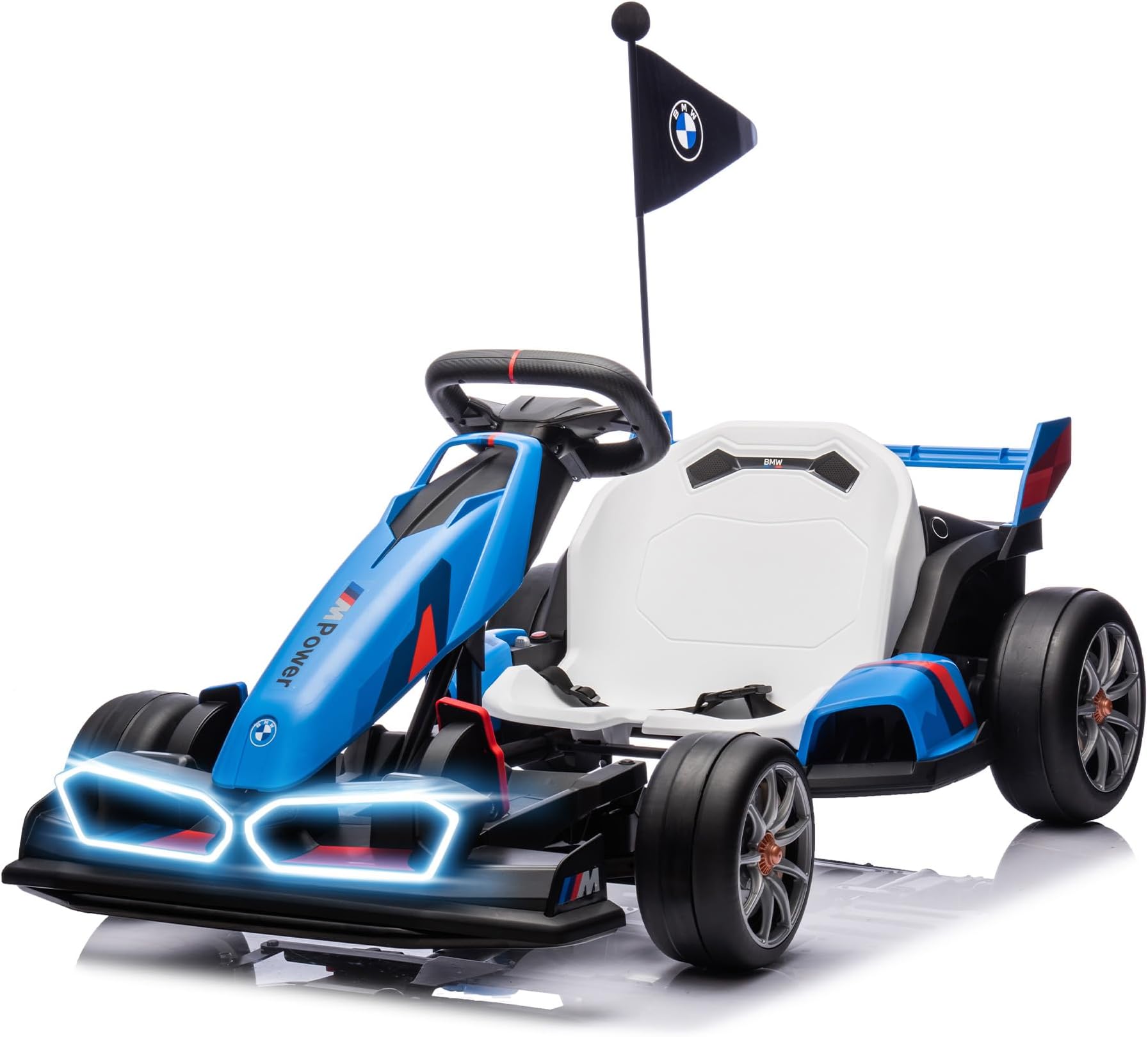 Licensed BMW Electric Go Kart, 36V Drift Kart with 600W Motor, Outdoor Driftable Kids Race Pedal Go Karting Car w/Adjustable Seat, Lights, for 6 Years Old, Blue