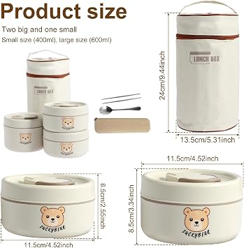 3/4 Pack Food Box Stackable Adult Lunch Box Portable Insulated Food Container Leakproof Bento Box with Chopsticks Spoon Insulated Bag Stainless Steel Food Container for Kids and Adults(3 box)