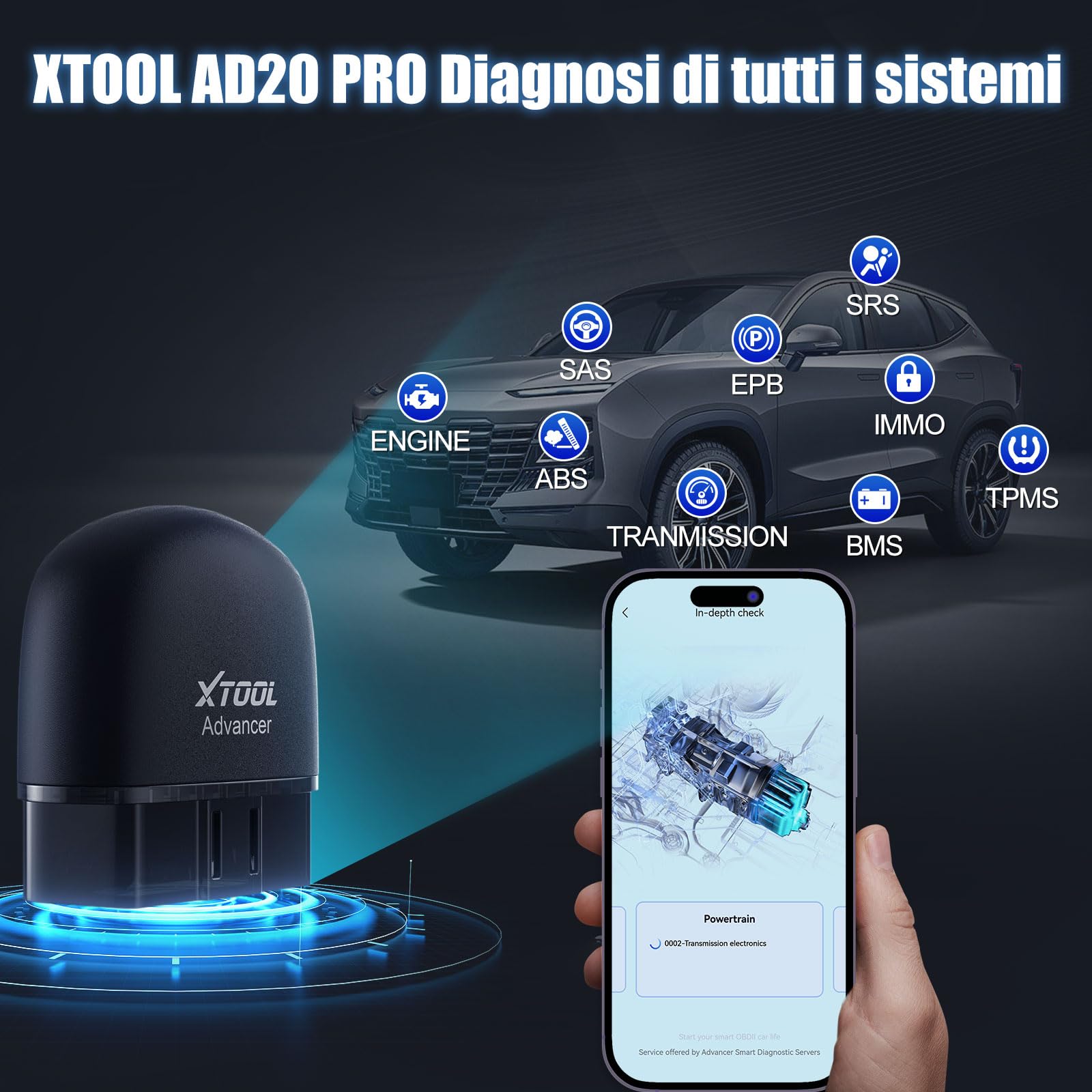 XTOOL AD20 Pro OBD2 Auto Diagnostica Wireless Diagnosi Italiano per iOS e Android, Diagnosi Auto Professionale con Scansione Completa dei Sistemi, aggiornamento a vita