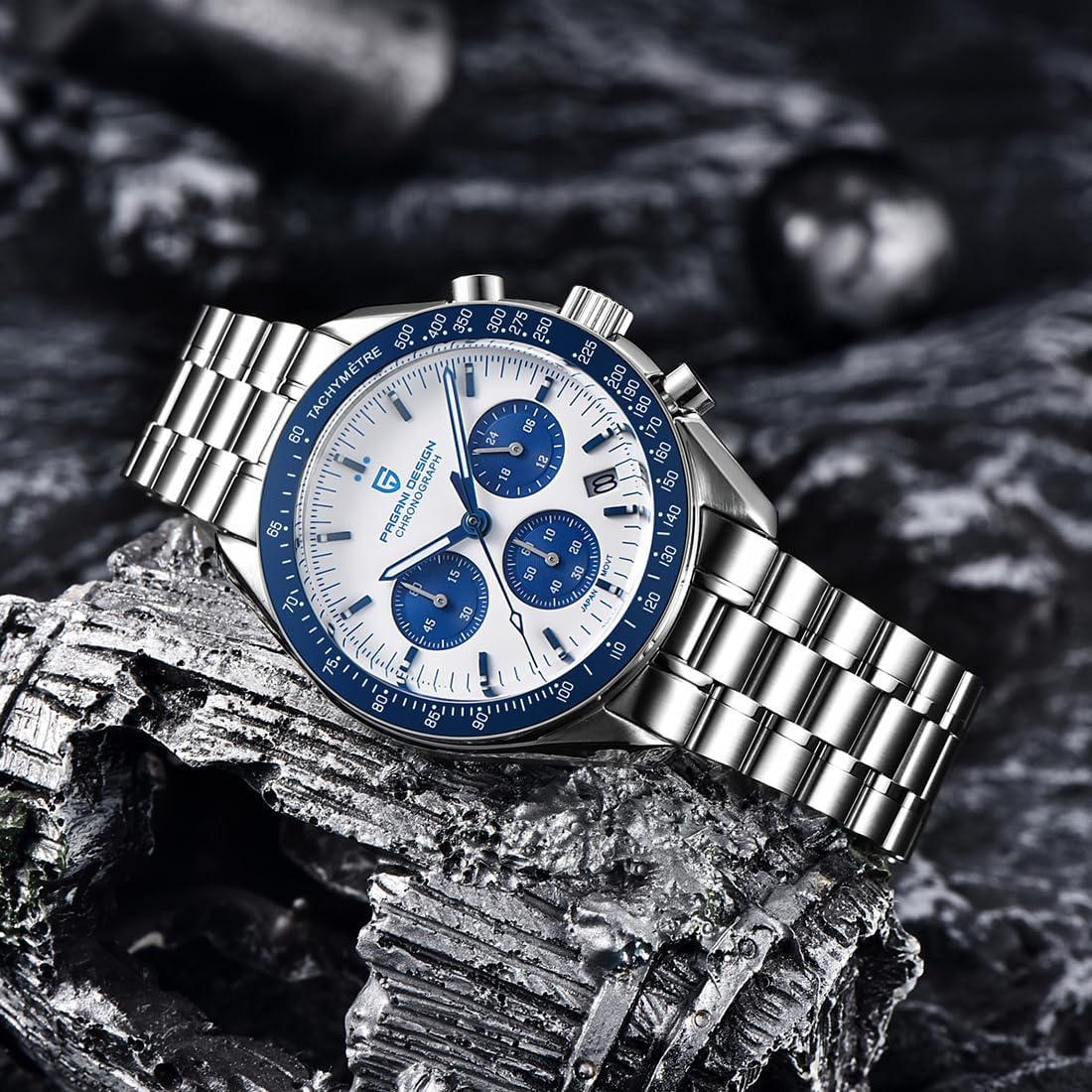 HaiQin Pagani Design 1701 Men's Watches Japanese VK63 Quartz Movement Stainless Steel Strap Waterproof Casual Dress Analog Watch Professional Chronograph