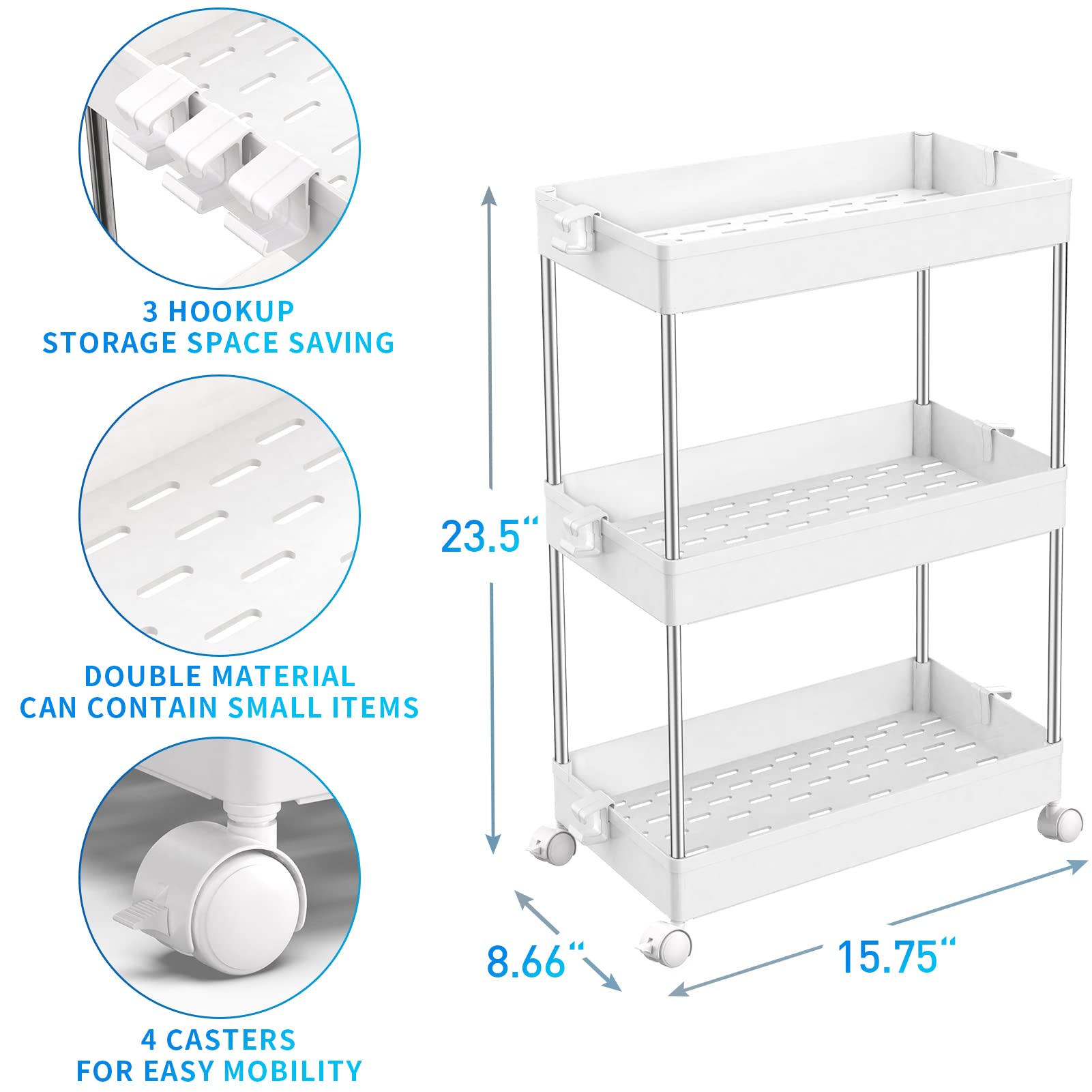 Buy SPACEKEEPER Slim Storage Cart, 3 Tier Bathroom Organizers Rolling