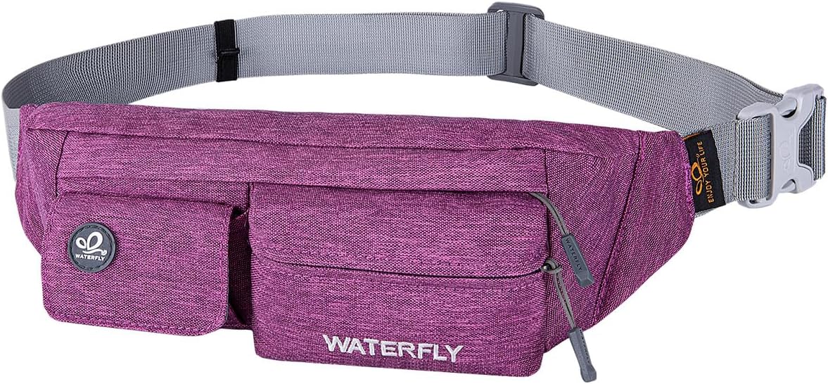 WATERFLY Fanny Pack for Women Men Water Resistant Small Waist Pouch Slim Belt Bag with 4 Pockets for Running Travelling Hiking Walking Lightweight Crossbody Chest Bag Fit All Phones