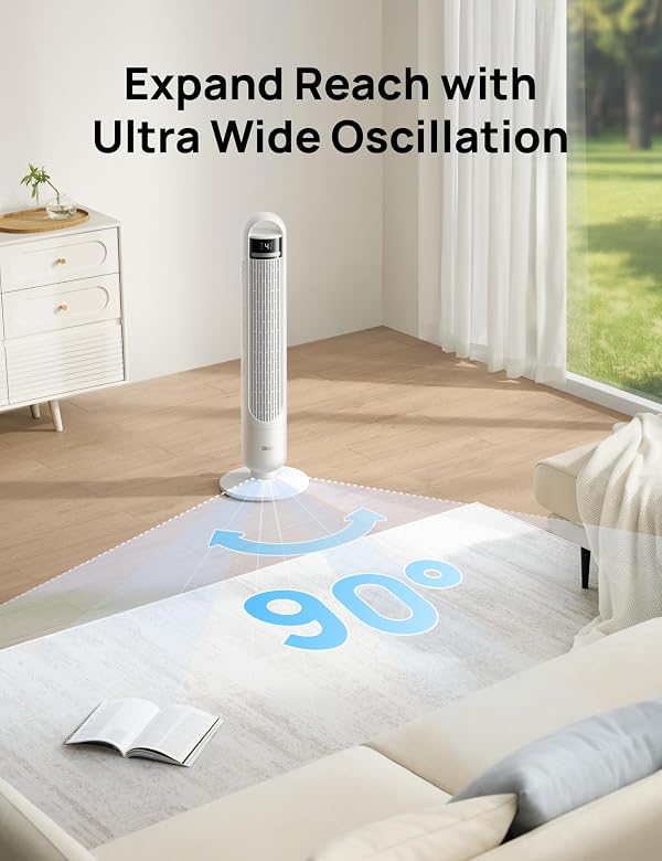 DREO Tower Fan for Bedroom, 90° Oscillating Standing Fans for Room with 4 Speeds, 3 Modes, 28dB Quiet for Sleep, 25ft/s Velocity, 8H Timer, Remote, Living Room, Office, Home, Black, TF117 by DREO - Image 5