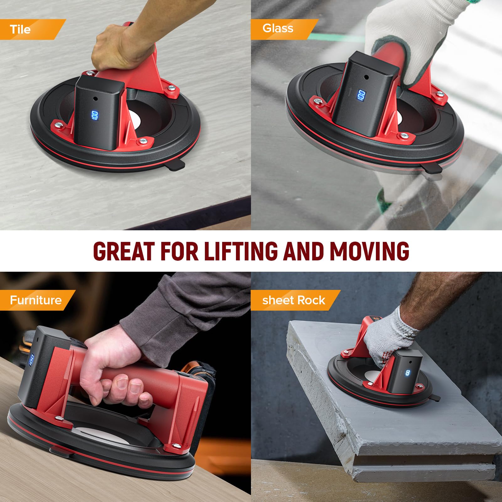 Ventosa elettrica Diametro 20,5 cm Ventosa per piastrelle Capacità Carico 300 Kg 8 inch Ventosa di vetro con 2 Batterie per Vetro, Piastrelle, Marmo