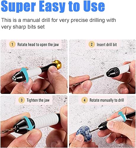 Miniatura 5 de Taladro de mano con tornillo de banco de 4.05 pulgadas con 20 piezas de 0.020-0.098 in de taladro manual de 0.5 a 0.098 in, juego de brocas afiladas