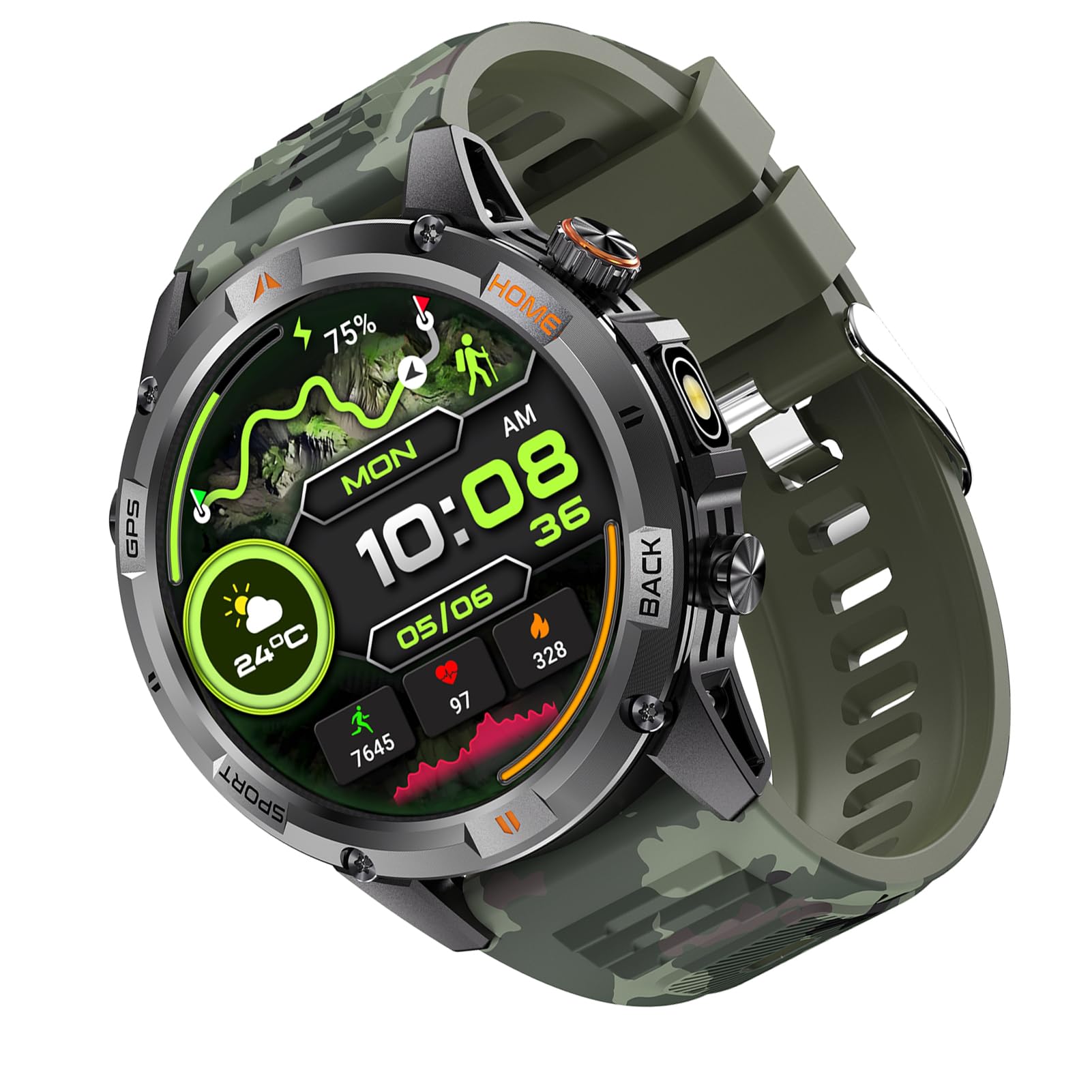 Domary Reloj Deportivo Inteligente Rastreador de Actividad Multideporte GPS con Más de 100 Modos Ejercicio Pantalla HD 1,46 Pulgadas Monitor Frecuencia Cardíaca IP68 para Hombres
