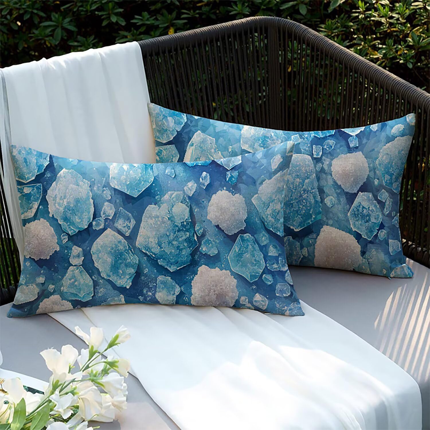 Housses de coussins bleu 60x40 taie d'oreiller extérieure imperméable coussins canapé lit XC-9537