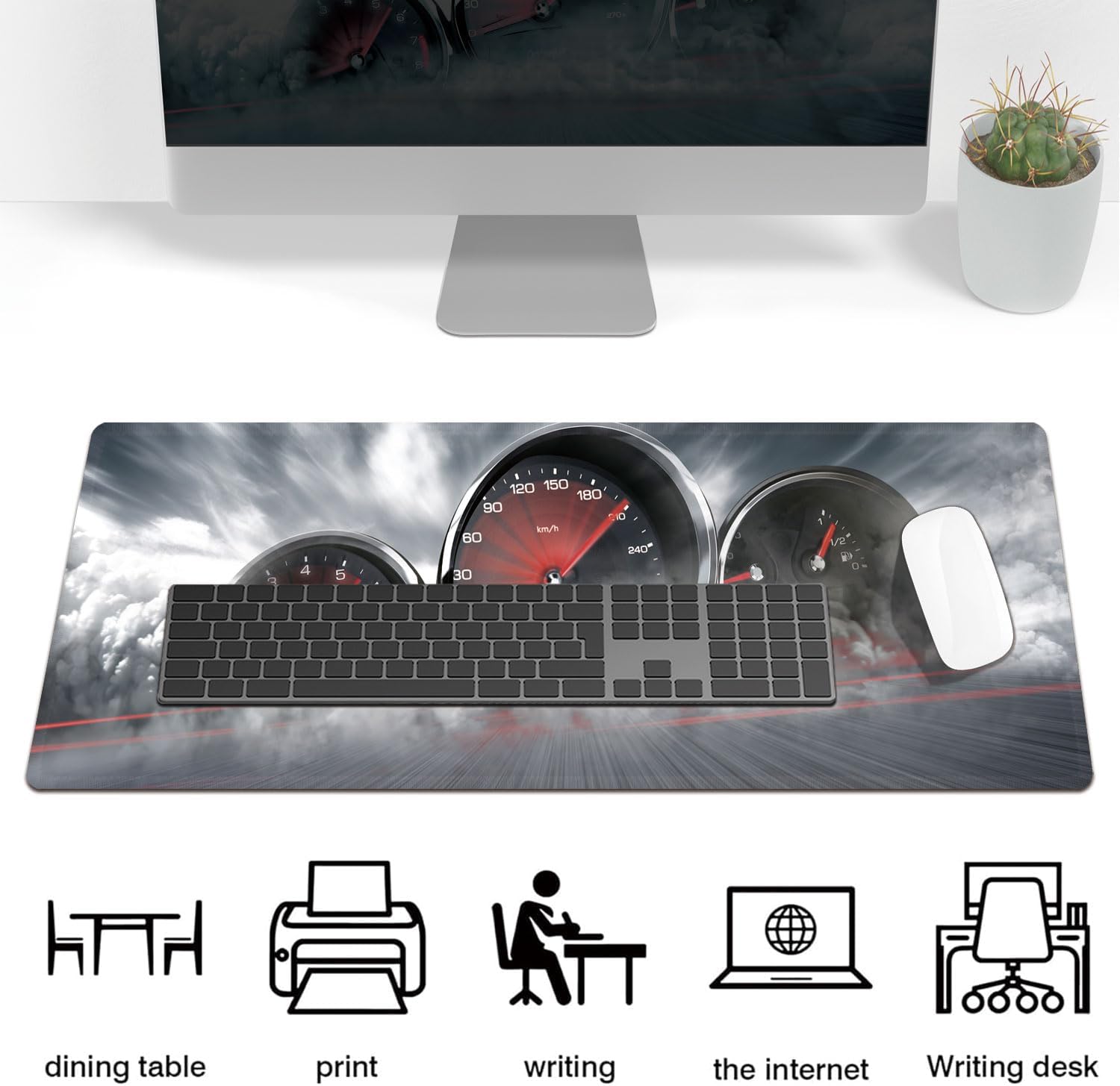 Racing Sports Gaming Mouse Pad, Racing Sports Game Large Extended Desk Mat 35.4x15.7 inches with Non-Slip Base & Stitched Edges, Waterproof Desk Mat for Office, Home, Laptop, Computer Keyboard