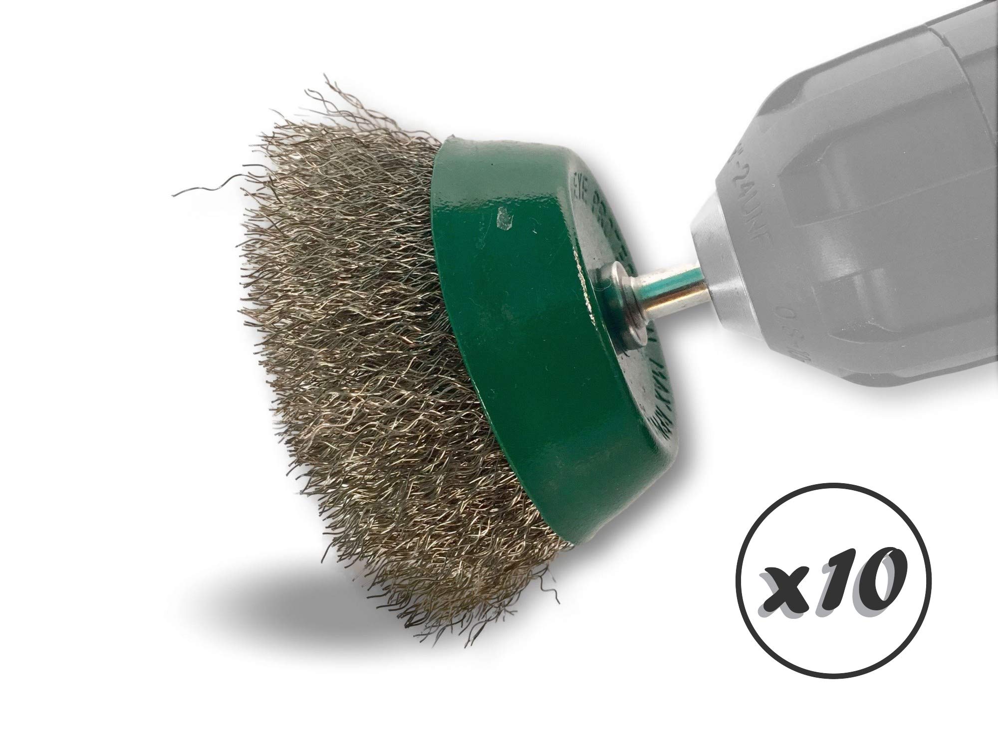 Metalowa szczotka obrotowa do cięcia Ø 75 mm | Zestaw 10 sztuk | Na pręcie Ø 6 mm | Nici ze stali nierdzewnej Ø 0,20 mm miękkie | Do wiertarki lub wkrętarki z uchwytem | Kibros 2575IVx10