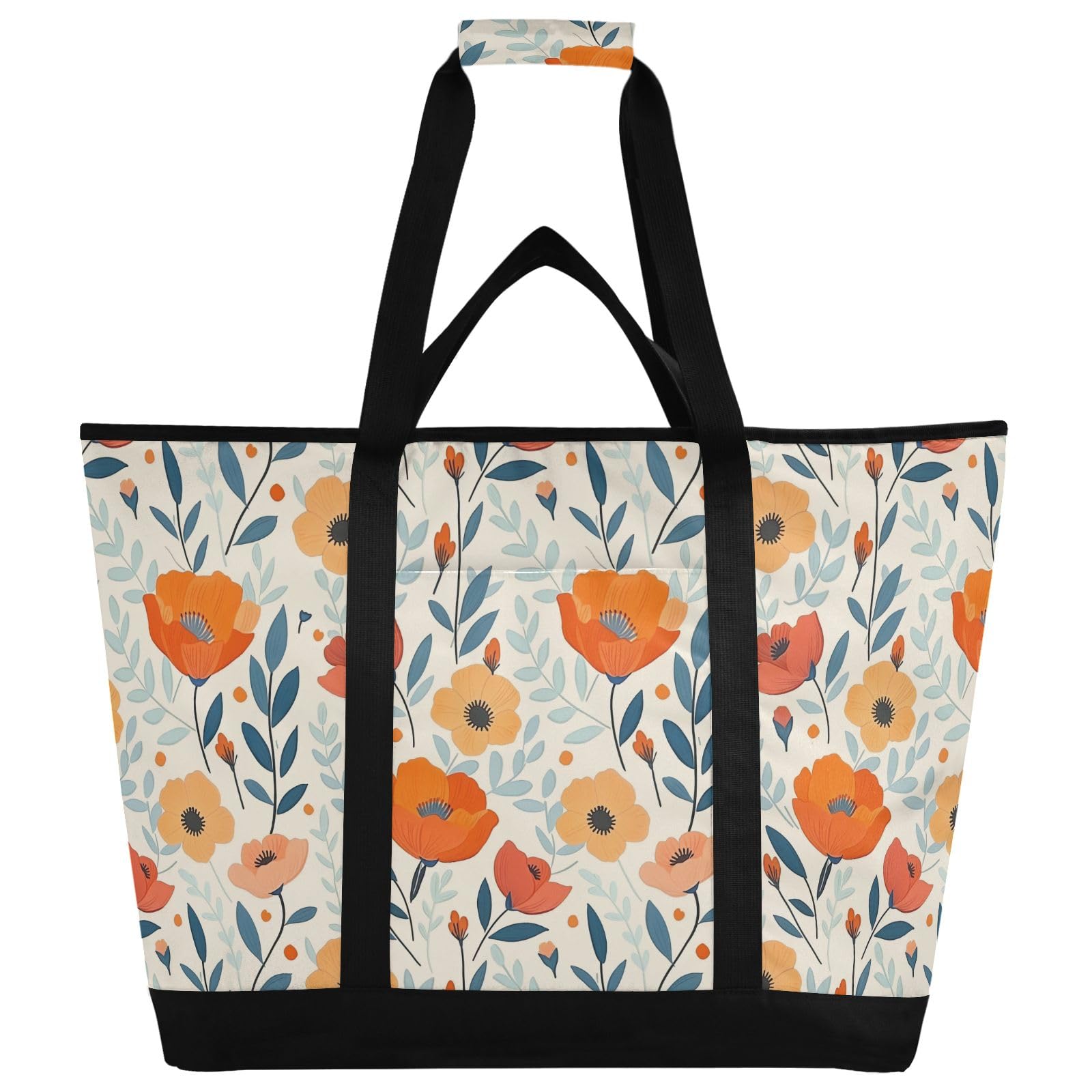 Cozy Red Beautiful Flower - Bolsa térmica térmica reutilizable con cremallera, bolsa térmica grande portátil para viajes o camping