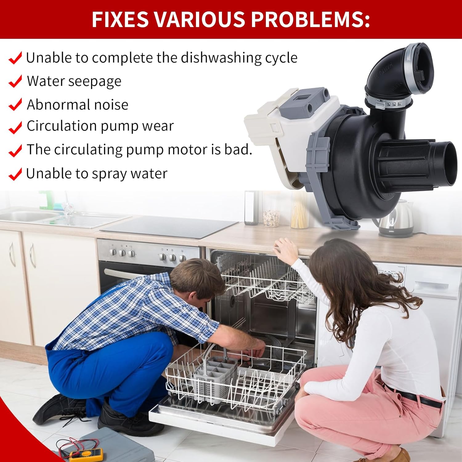 W11084656 Dishwasher Circulation Pump for Whirlpool Kenmore KitchenAid Dishwashers Pump Motor Assembly Replaces# AP6050340 PS12070585 W10805387 4534097 W10854710