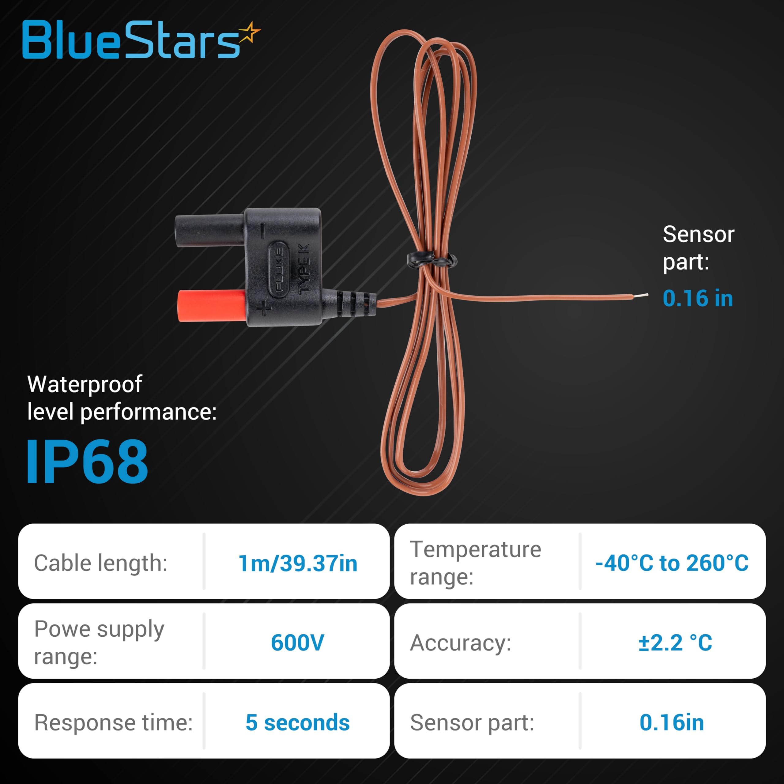 BlueStars 80BK-A Type K Thermocouple, Temperature Bead Probe Compatible with Clamp Meters, Fluke Multimeter F17B+ F116C F87-V F28LL F179 F287 F289 F189 — Amazon image 2