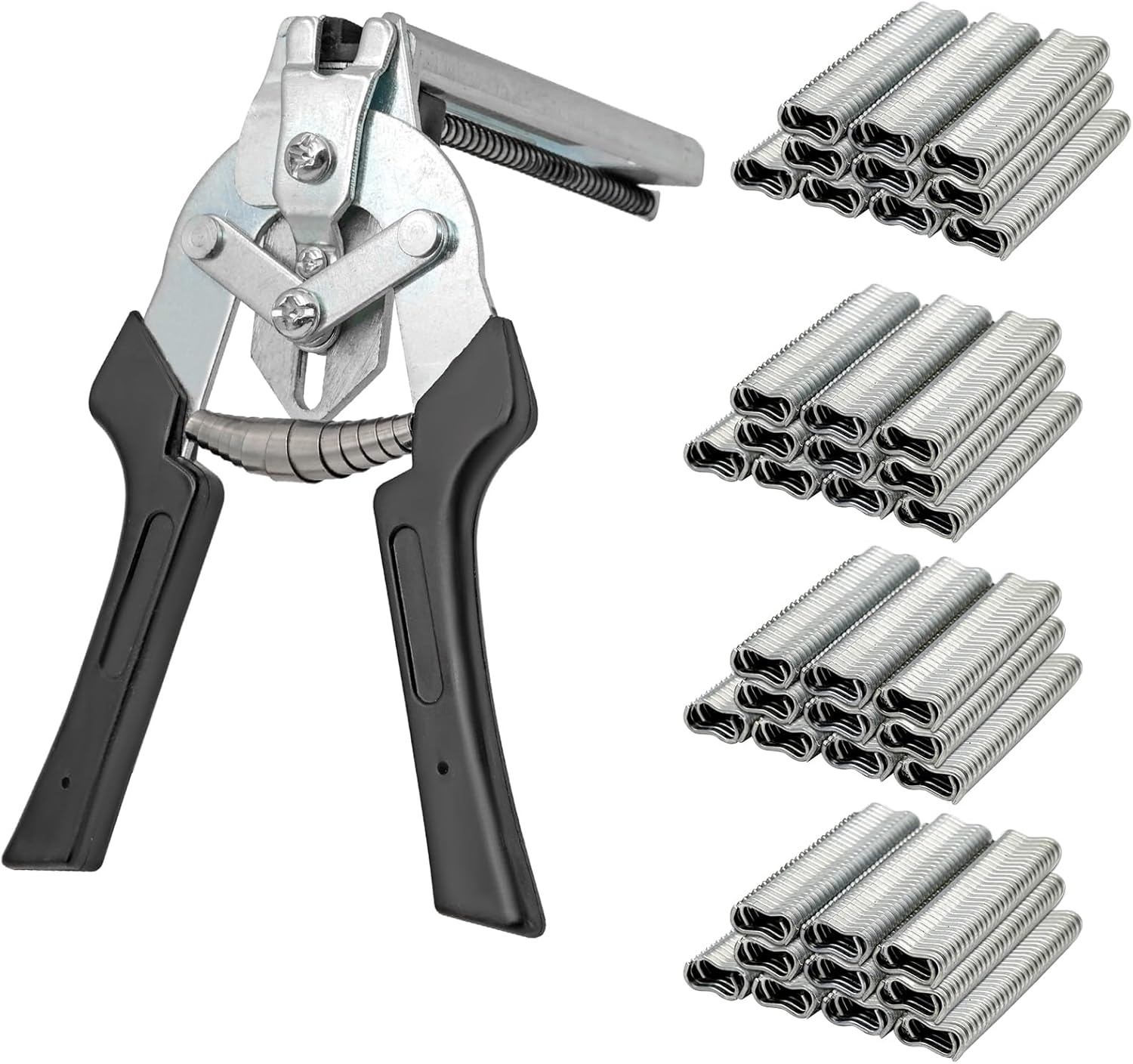 Juego de alicates de anillo de cerdo para tapicería automática tipo M, alicates de anillo de uñas con 2400 clavos, clips y alicates de alambre de