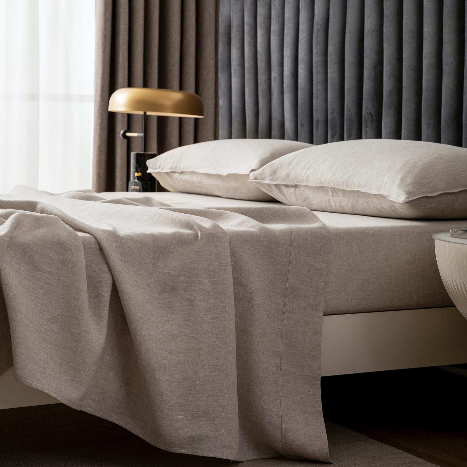 CHUFFED Leinen Bettlaken 100% Leinen Stonewashed Laken Atmungsaktive Bettwäsche für Bauernhäuser,Soft Washed Finish Bettlaken nur 1 Bett Laken (275cm x 275 cm, Natur Leinen)