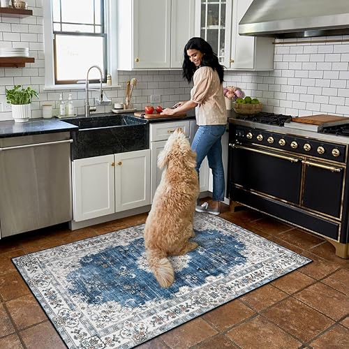 Miniatura 5 de Lahome Alfombra bohemia lavable de 3 x 5 pies, alfombra pequeña con estampado floral para puerta de entrada para dormitorio, mesita de noche,