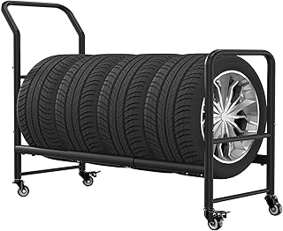 Rolling Tire Rack, 2 in 1 Metal Tire Storage and Transport Trailer, 43.3x34x13.7 Inch