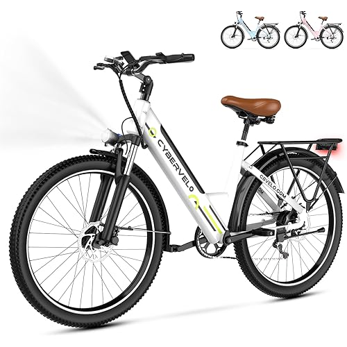 1000 Peak Electric Bike for Adults,up 80 Miles Removable Battery Ebike, 26" Electric E Bike with 7-Speed,Adult Electric Bicycles for Commute Beach Snow White Womens All Terrain