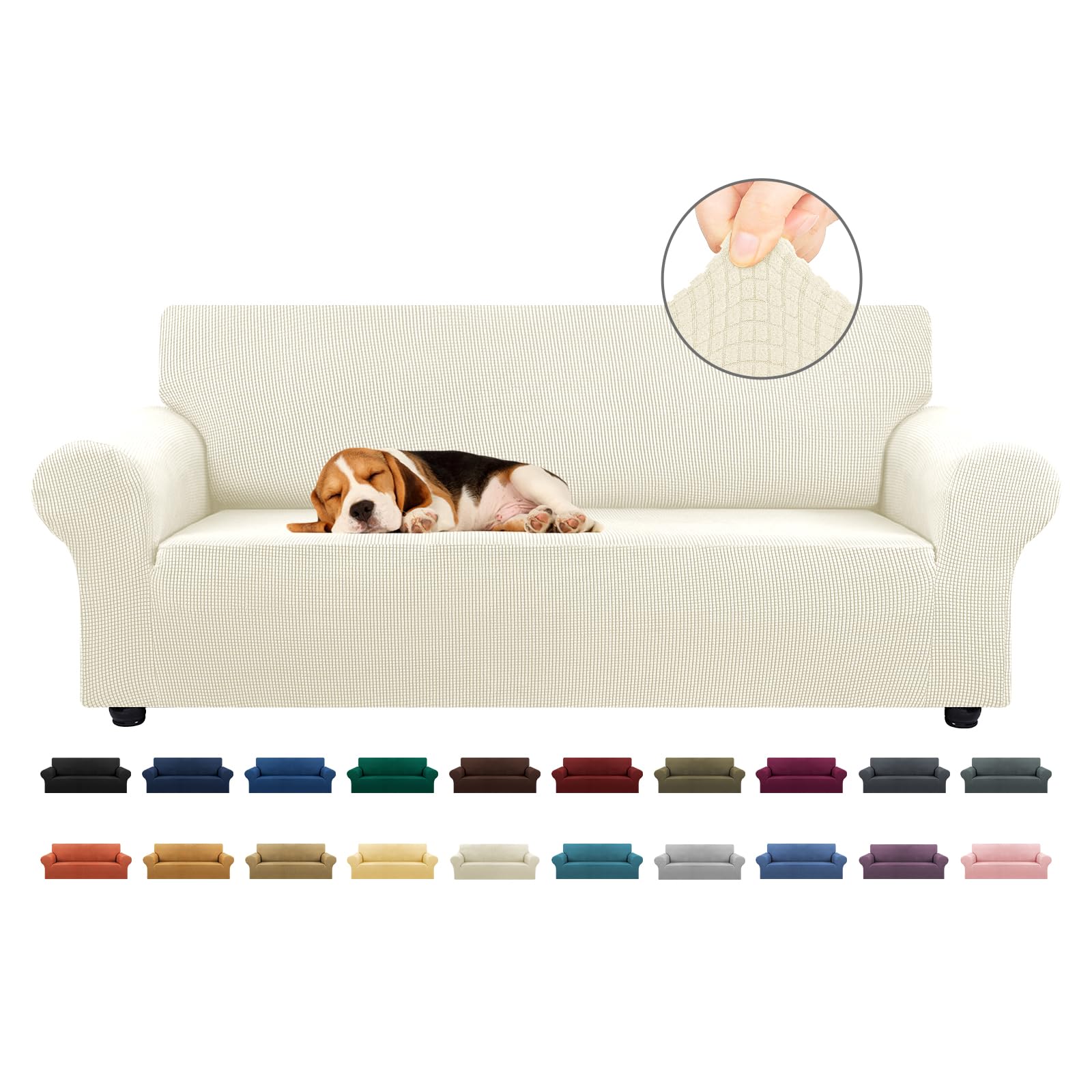 KEKUOU Stretch Sofa Cover Slipcover ，Couch Covers for 3 Cushion Couch Sofa pet Friendly (79"-94") Furniture Protector Sofa with Elastic Bottom for Kids,Dog, Jacquard Small Checked(Large,Beige)