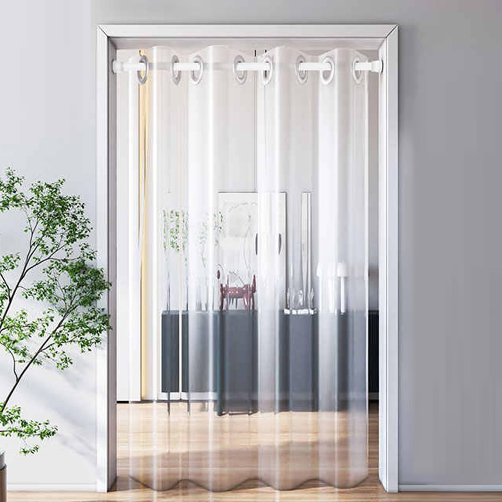Raumteiler-Vorhänge mit Teleskopstange, EVA-Kunststoff, winddichter Vorhang für Terrasse, Küche, wärmeisoliert, Tür-Alternativen, Wand-zu-Wand, Sichtschutz-Trennwand (180 x 190 cm)
