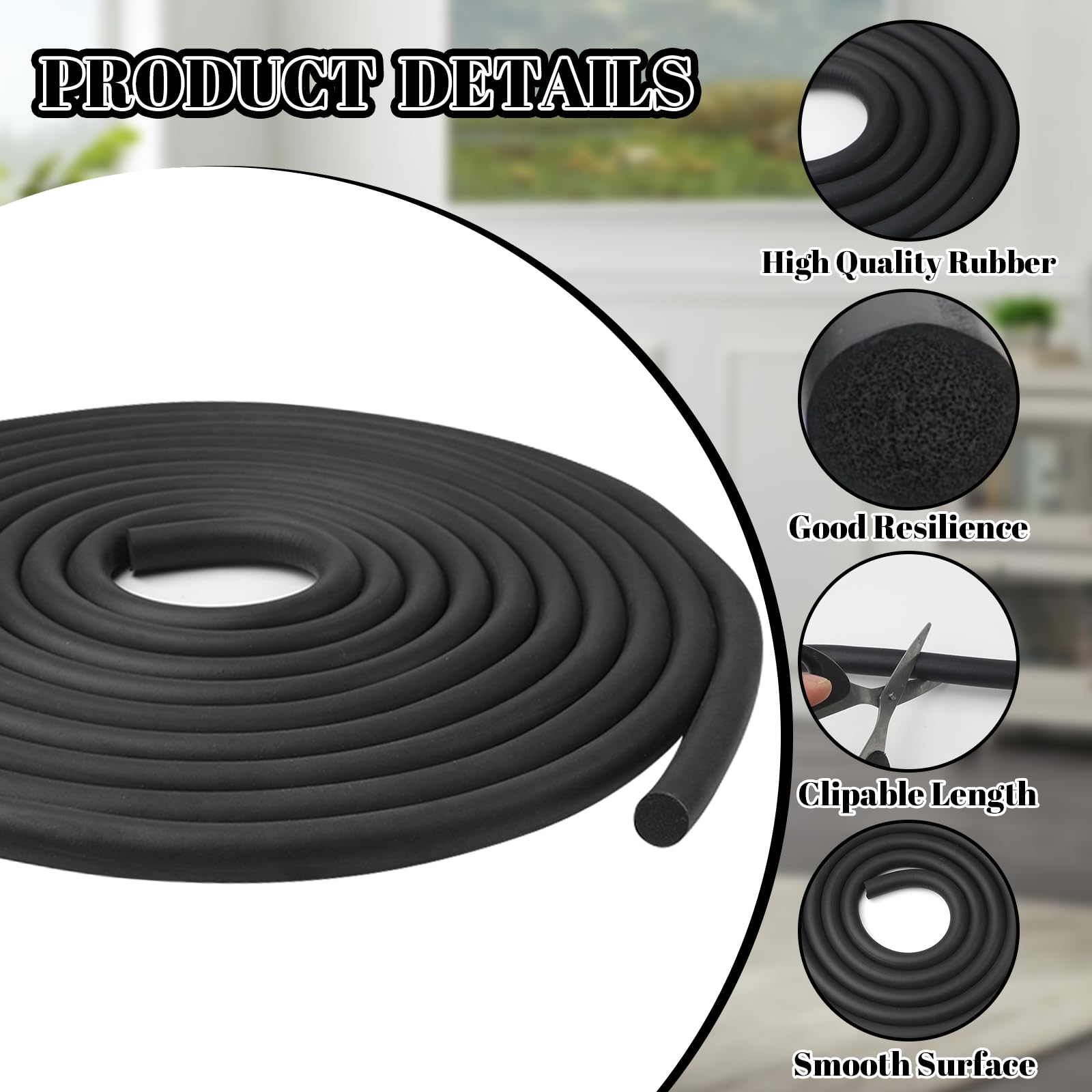Black Foam Rubber Seal, 12mm x 5m Backer Rod, Soft Weather Seal Strips, Waterproof Concrete Filler Rope - Image 3