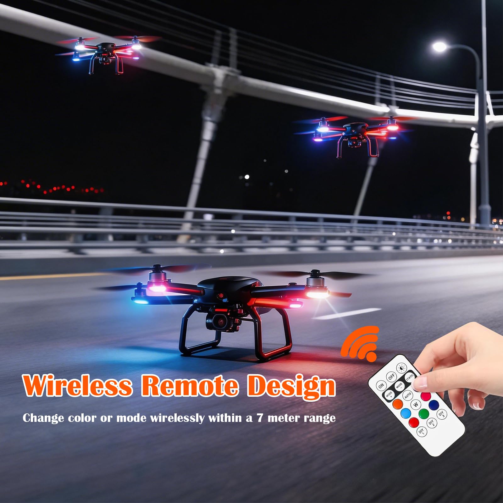 JIMACRO 4 Luces Estroboscópicas LED Para Drone Con Mando A Distancia – 8 Colores Y 10 Modos, Recargables Por USB, Con Imán Y Velcro, Para Coches, Bicis, Scooters Y Mochilas