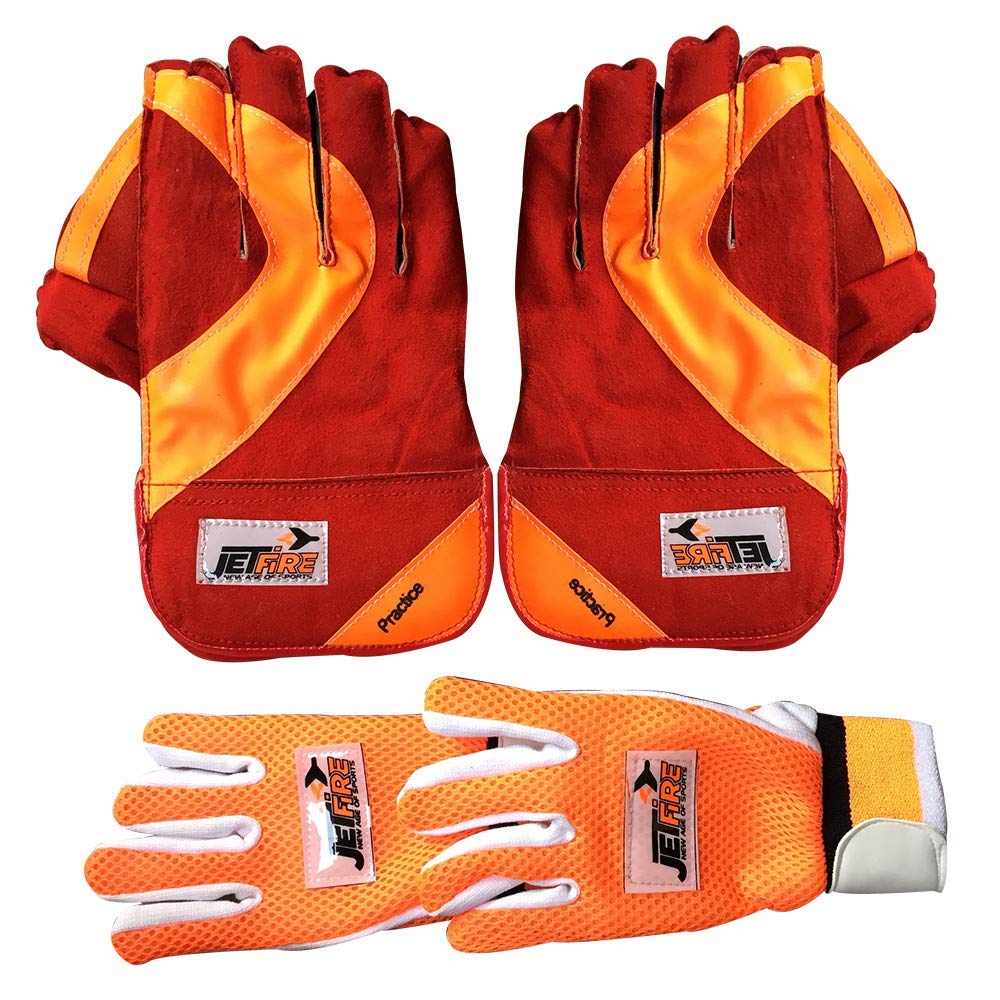 JetFire foam Basic Practice Wicket Keeping Gloves Combo With Inner Gloves Wicket Keeping Gloves (L, Orange, Multicolor), Cycling, Free Size