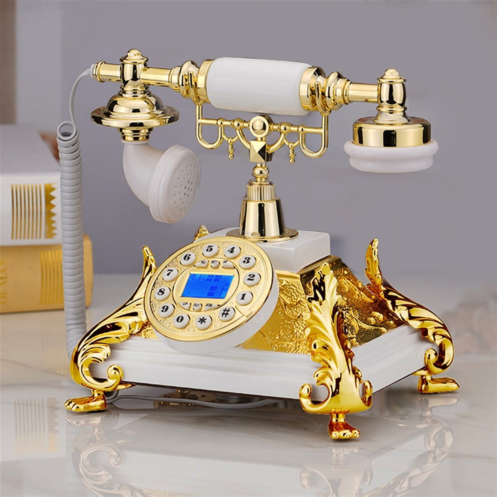 Téléphone à Cadran rétro, Résine de téléphone Fixe rétro à l'ancienne pour Personnes âgées Vintage Carré Téléphone Fixe Bureau à Domicile Antique Britannique Blanc Rouge Hôtel Identification de l'ap