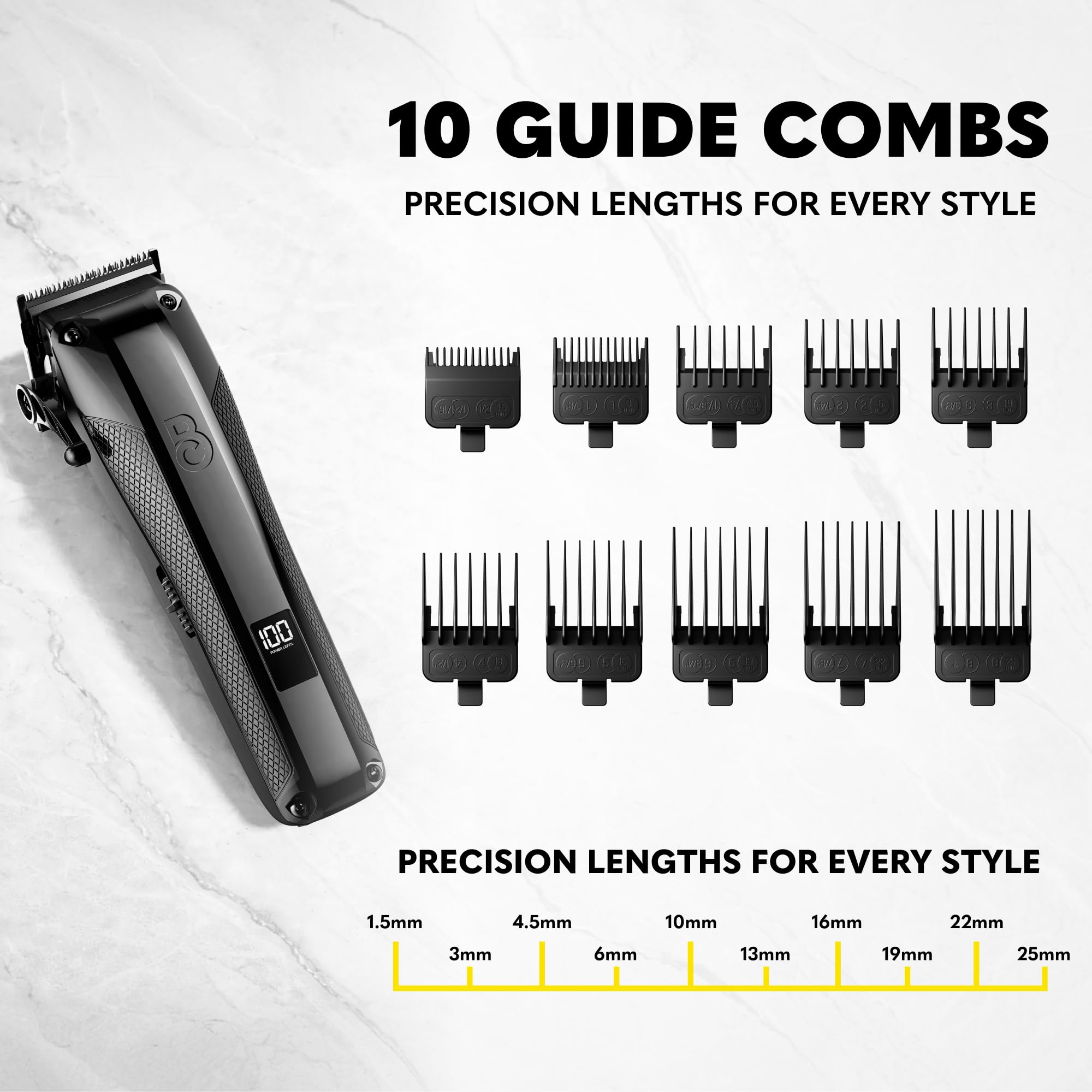 The Beard Club Pro - Regolabarba da uomo, professionale, per barbieri, elettrico, senza fili, ricaricabile, ad alta potenza, 13.000 giri/min, 10 guide, leva conica, lame diamantate in carbonio