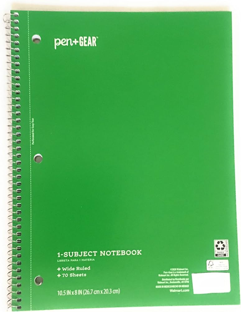 Pen + Gear 1 Subject Notebook, Wide Ruled, 70 Sheets (Blue & Green): 0716715754755 Books