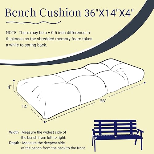 Miniatura 6 de Basic Beyond Cojín de banco para interiores y exteriores, cojines largos de espuma viscoelástica antideslizante para muebles de interior, cojín de