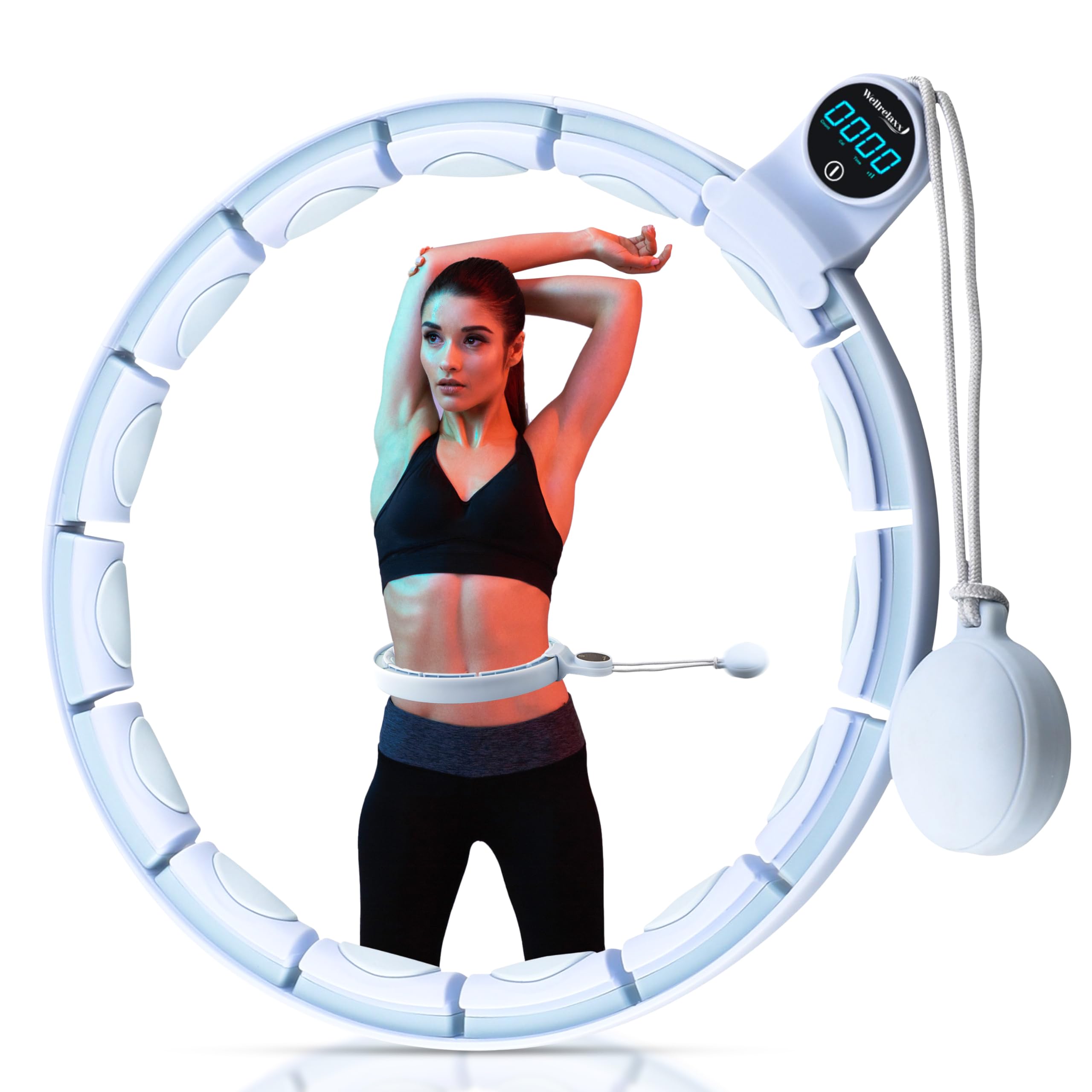 Wellrelaxx Smart Hula Hoop Testsieger leise und drehfreudig mit Zähler | Hula Hoop mit Gewicht Kugel | Hullahub Reifen zum Abnehmen für Training mit Spaß | Umfang 70-110cm
