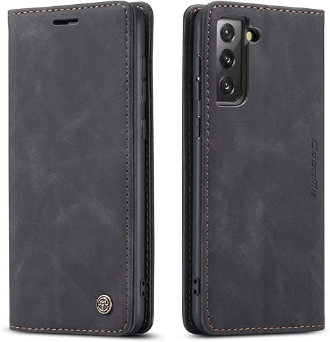 UEEBAI - Funda tipo cartera para Samsung Galaxy S21, funda de piel sintética de alta calidad, estilo vintage, mate, con ranuras para tarjetas,