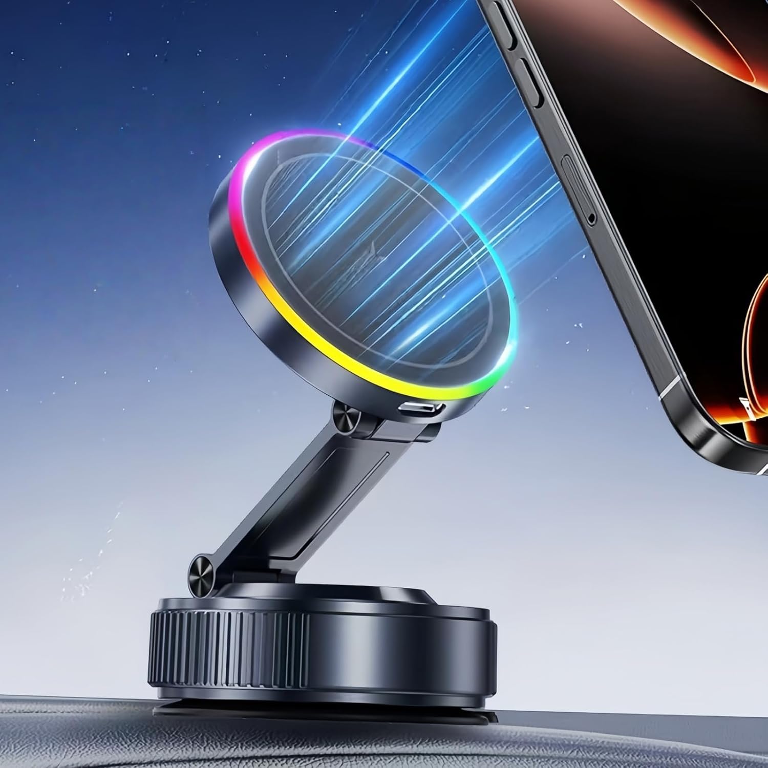 Vacuum Magnetic Phone Charging Holder Mount 15W Fast Wireless Charger for Car Magsafe 360° Adjustable Phone Holder with Nano Gel Suction Cup for iPhone 12-17 Pro Max (K5S)