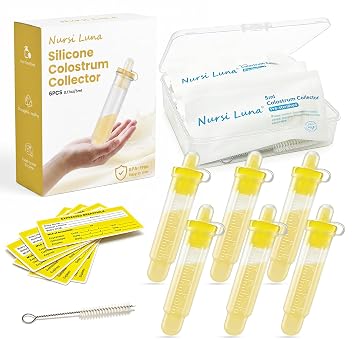 Nursi Luna Colostrum Collector Kit, 6PCS 5ml with Storage Case, Leakproof | Ready-to-Use Breast Milk Collector, Heat & Freezer Resistant, Reusable Food-Grade Silicone, Replace to Disposable Syringes