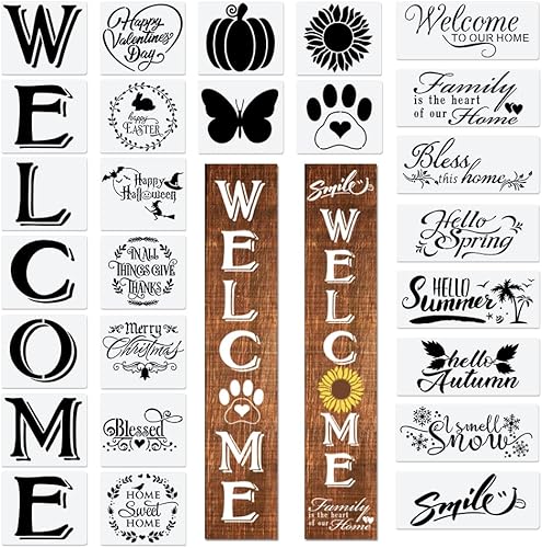 Plantillas de letras de bienvenida para pintar sobre lienzo de madera y más, fuente reutilizable de caligrafía del alfabeto grande para el hogar y