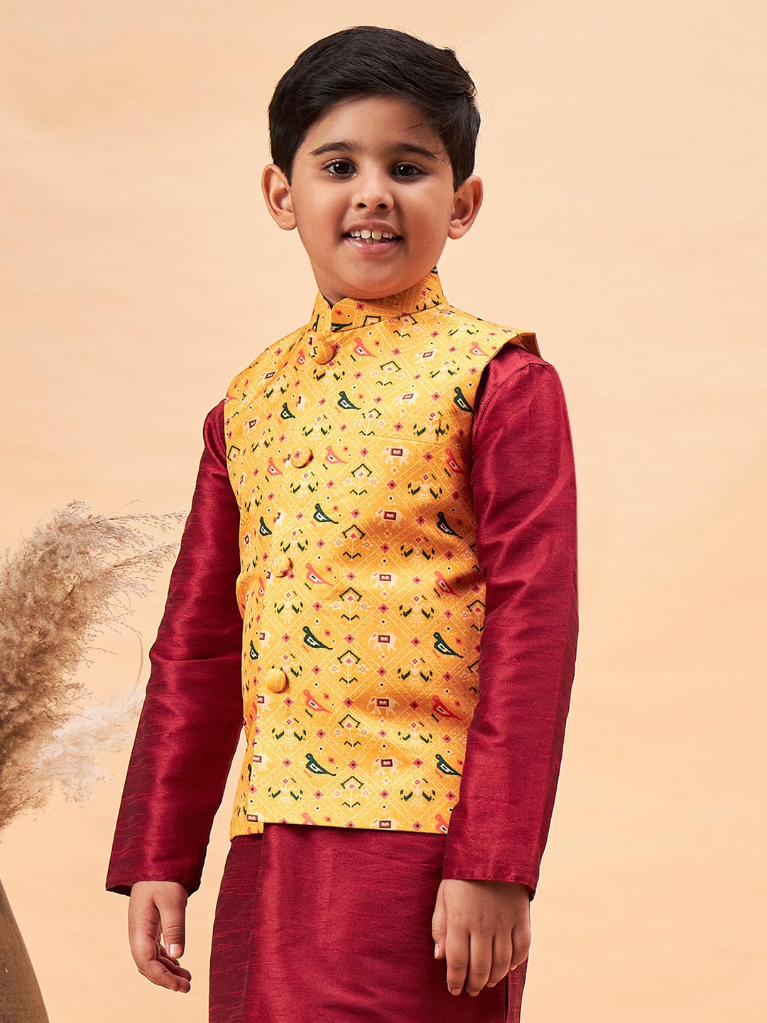 JBN Creation Boys' Yellow Nehru Jacket 1