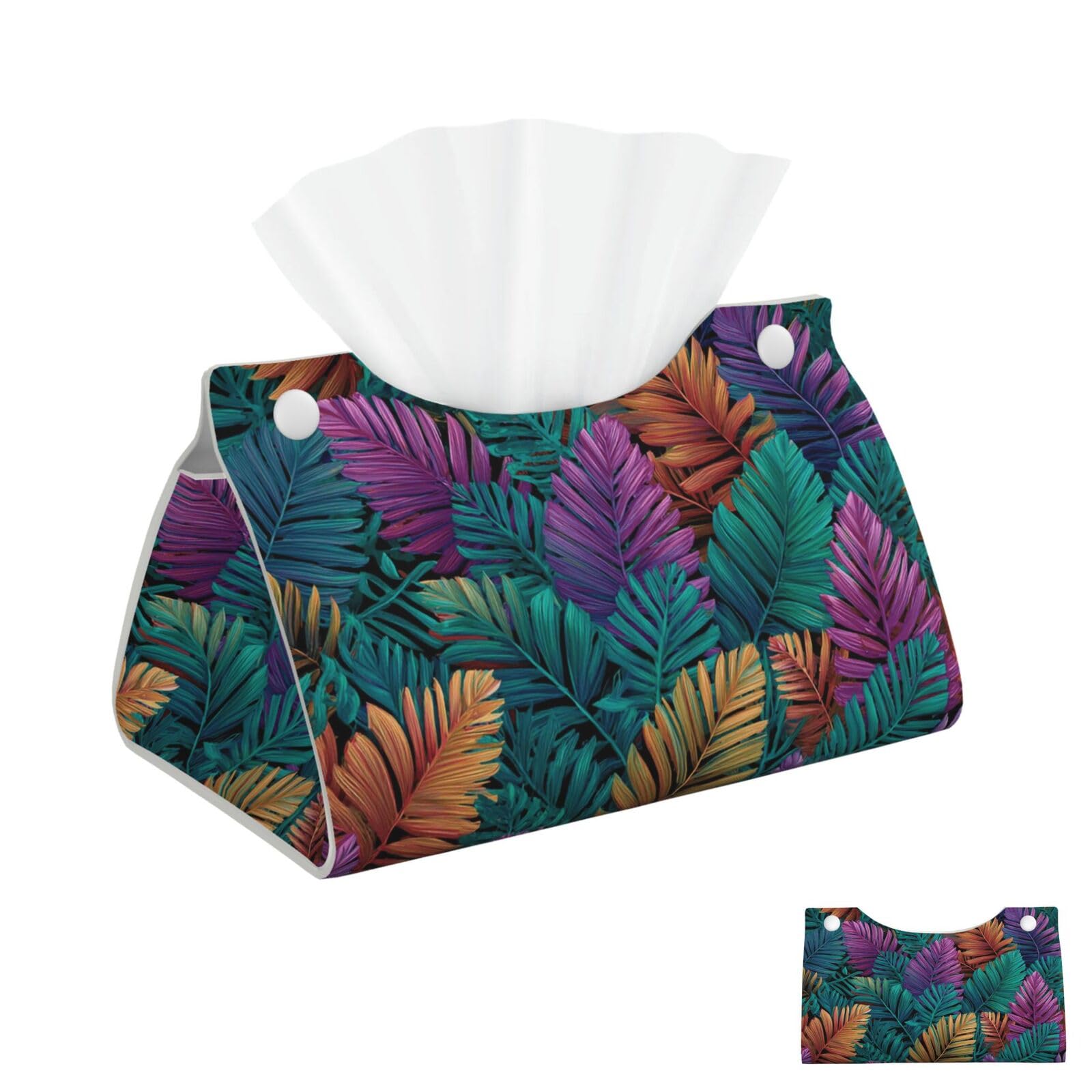 Tropical Leaves Pattern Tissue Box Cover Square Cube Boxes
