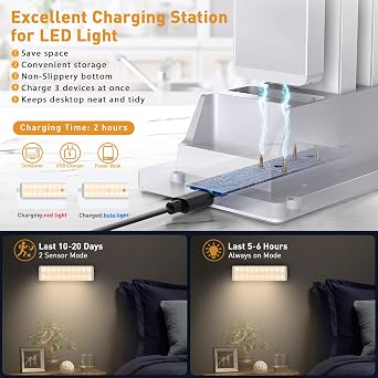 LED Closet Light with Charging Station, 5 Pcs Dimmer Rechargeable Motion Sensor Under Cabinet Lighting, Stick-Anywhere Night Safe Light Bar for Wardrobe,Kitchen-Warm