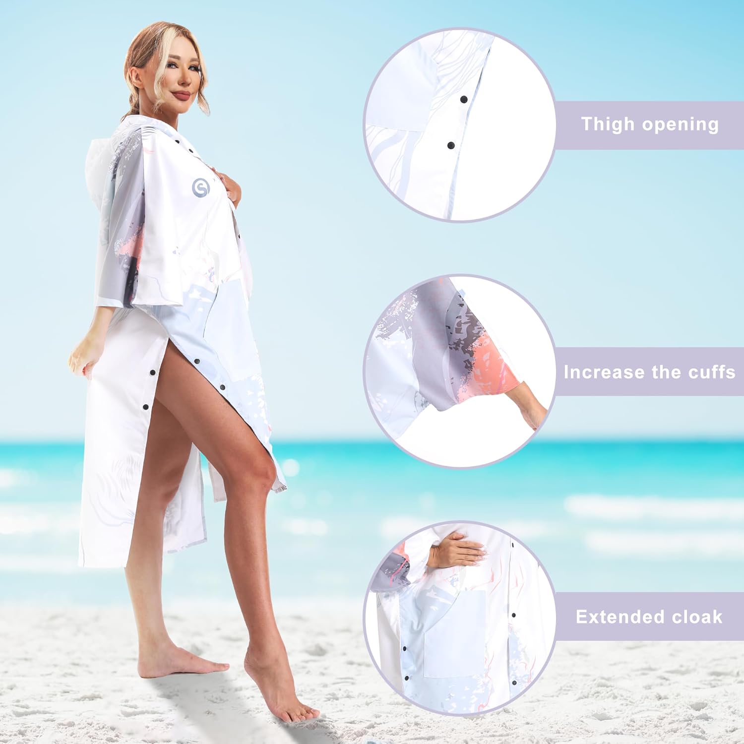 SAVIOR HEAT Surf Poncho, Hooded Swim Robe with Pocket Quick Dry Cover-Up Bath Towels for Men Women - Image 3