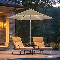 wikiwiki 7.5ft Solar LED Patio Umbrella w/ Tilt Crank, 18 Lights, UV Protection - Tan Outdoor Shade for Deck Pool Garden