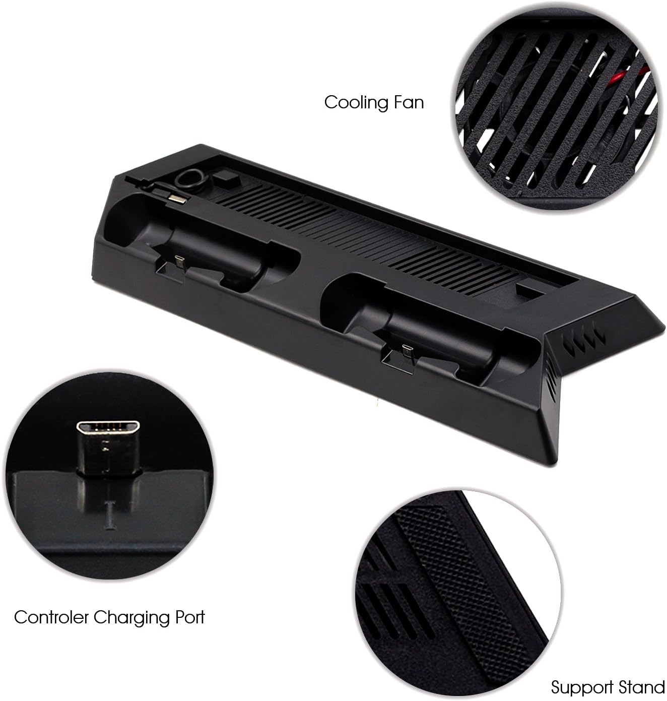 Younik PS-4 Slim Vertical Stand Cooling Fan with Controller Charging Station and USB HUB Charger Ports - 4 in 1 Stand for PS-4 Slim