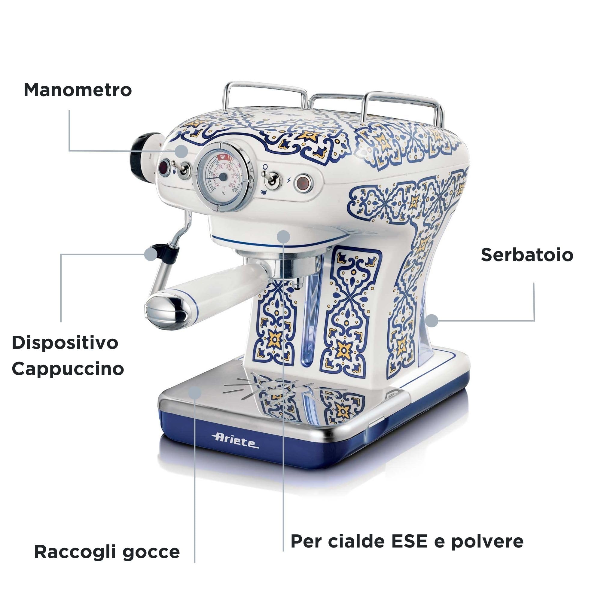 Ariete 1389 Capri Coffee Maker, 850W, Tank Capacity 0.9L, Filter ½