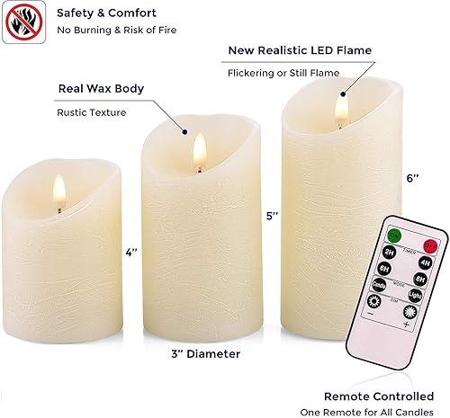 Miniatura 2 de VENTA Set of 3 Warm Ivory Pillar Candles | Real Wax Battery Operated Candles with Flickering Flame | Timeless Year-Round Decor for Weddings, Mantels