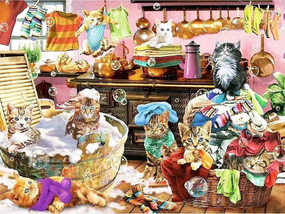 Kit Point De Croix Imprimé - Chat Sur Balançoire, 40x50cm, Idéal Débutants (DMC)