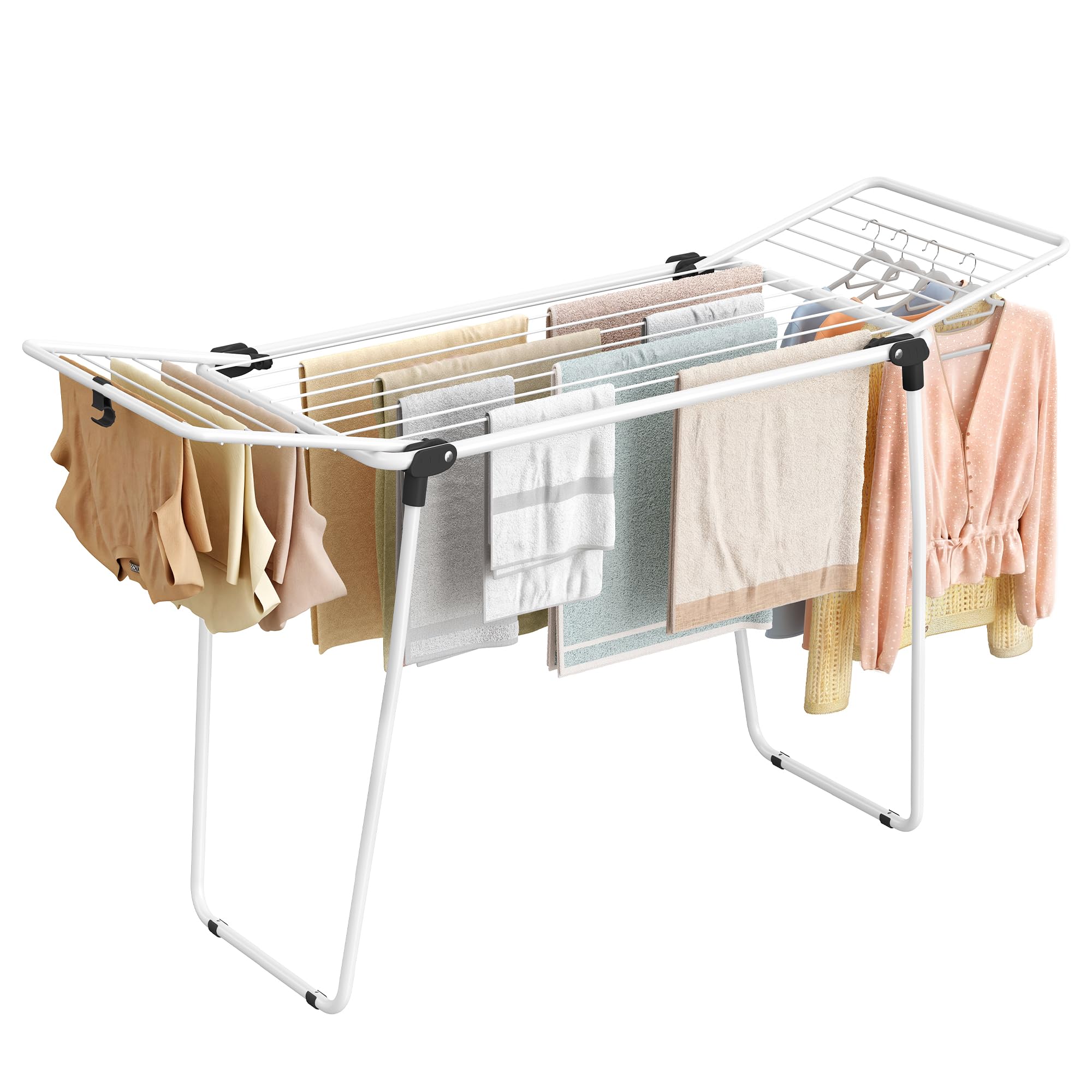 SONGMICS Clothes Airer, Foldable Steel Laundry Rack, 16.6 m Drying Space, 158 x 53 x 93 cm, Matte White, Serene Grey, for Indoor and Outdoor, Bunji Collection LLR520WK01