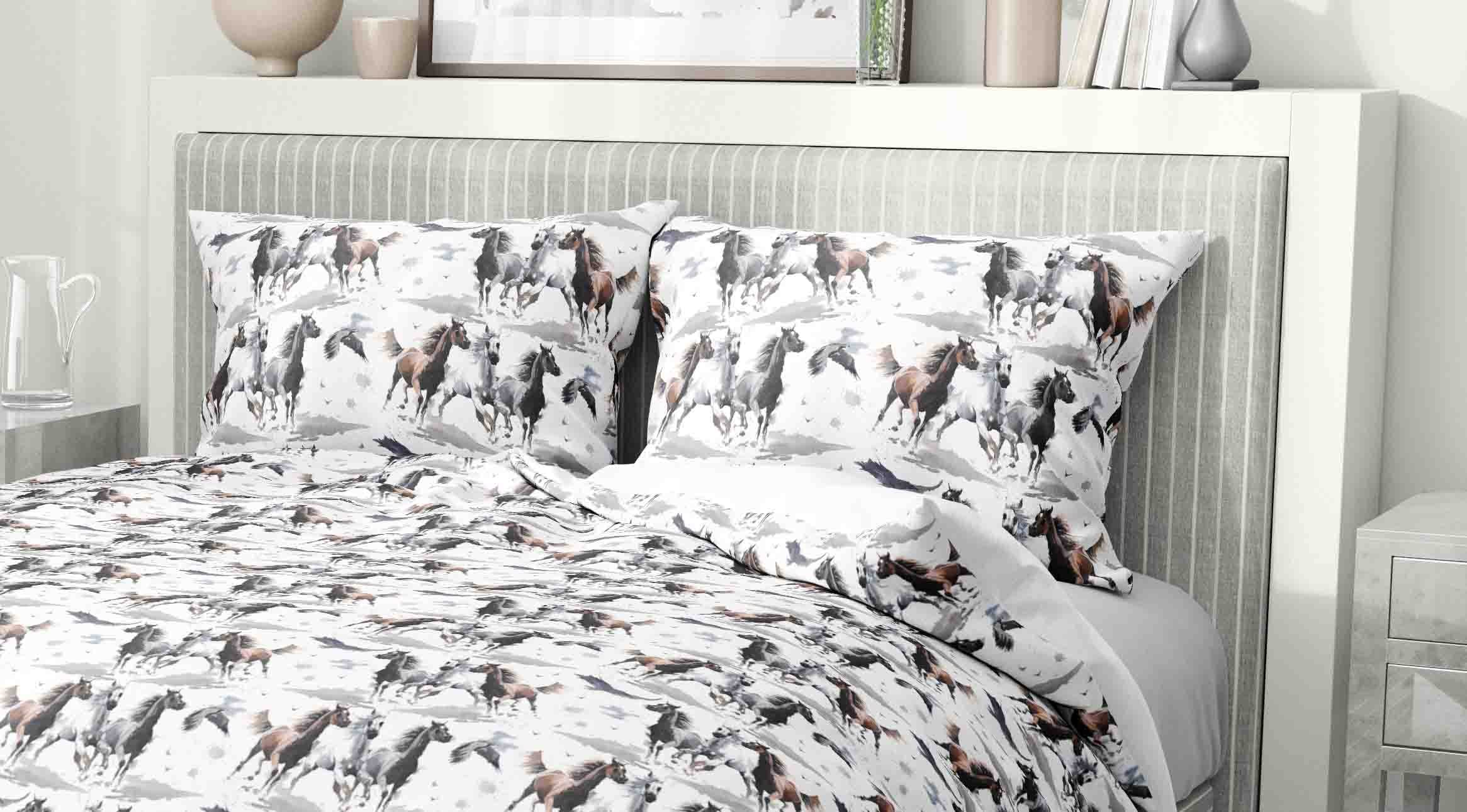 Tex family Copripiumino Cavallo Cavalli in Corsa in Puro Cotone Made in Italy - Singolo 1 Piazza CM. 155X200