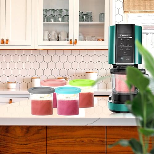 Miniatura 6 de 4 tapas redondas de repuesto para recipientes de helado Ninja Creami serie NC301NC300NC299AMZ  Cubiertas para tazas de helado, 4 colores, contenedor